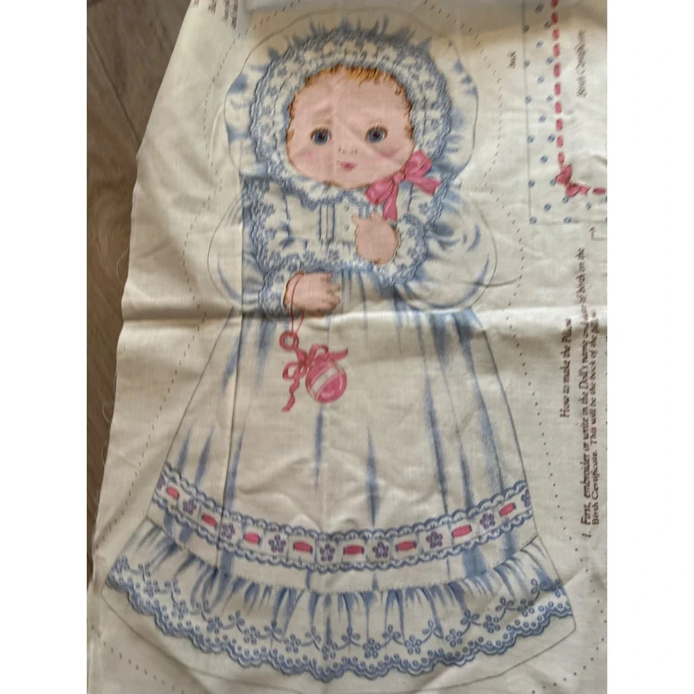 Vintage‎ Cranston Print Works Rock-A-Bye Baby Cut Sew Doll Fabric Panel VIP Blue